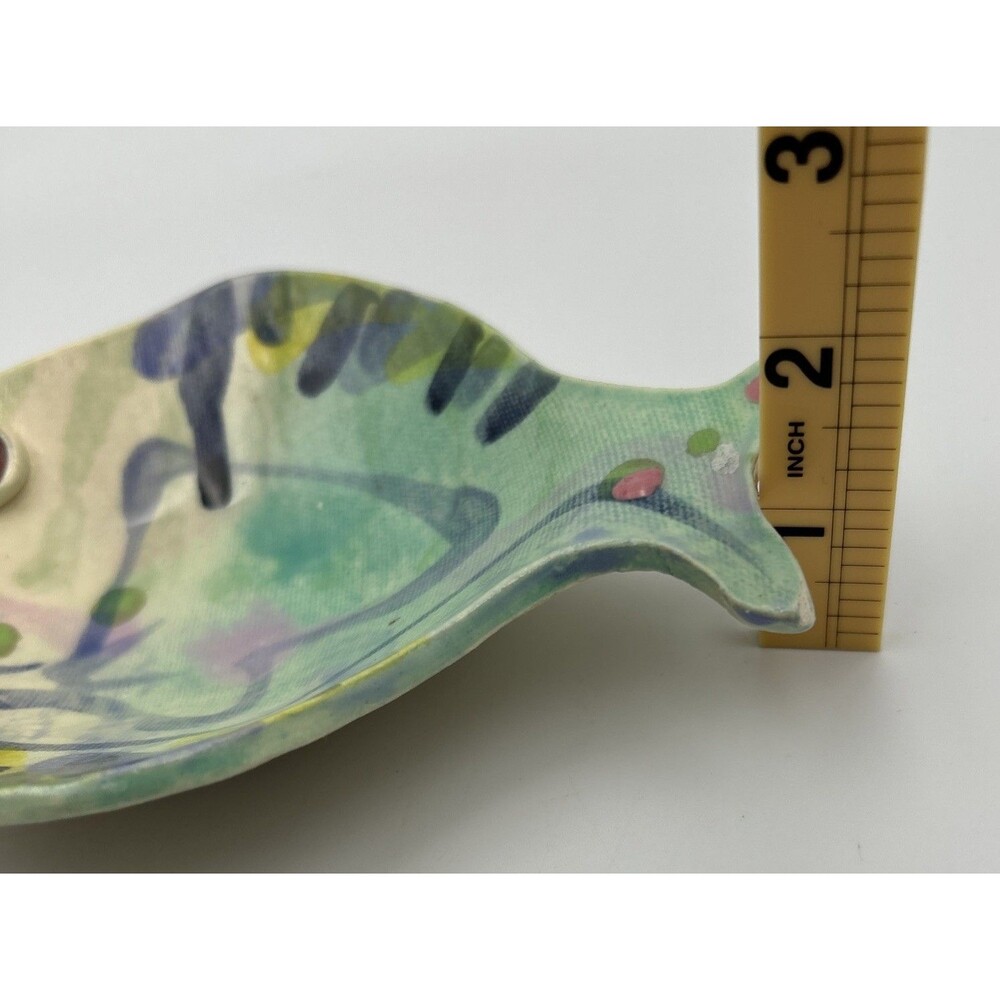 Artist Signed Jim Rice Tropical Fish Glazed Trinket Dish Or Decor Wall Dish #143 - Picture 6 of 6